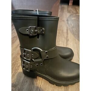 Jeffrey Campbell Women's Dripz Olive Green Moto Rain Boots Size 6